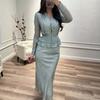 Autumn New European and American Amazon Cross-border V-neck Floral Ruffle Edge Top Fishtail Skirt Set