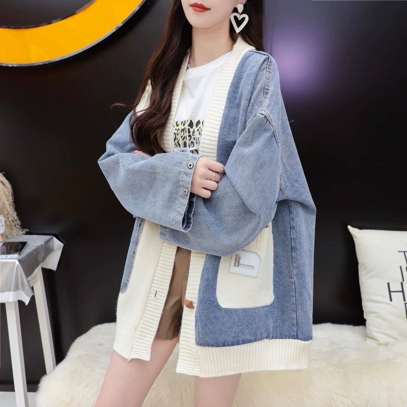 Dimanaf 2025 Autumn New Jacket Women Sweaters Coat Patchwork Coat Cardigan Knitting Pockets Sweater