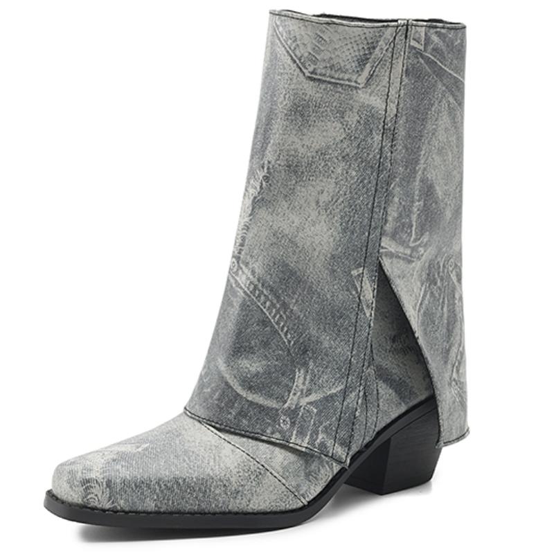 Vintage Ankle Boots for Women Autumn Winter 2024 Black Grey Turned-over Edge Short Boot Low Heels Footwear Shoes Lady Large Size