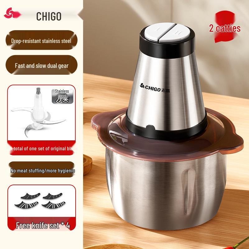Electric Stainless Steel Meat Grinder for Minced Meat, Vegetables, Garlic, and Chili - Compact Kitchen Appliance