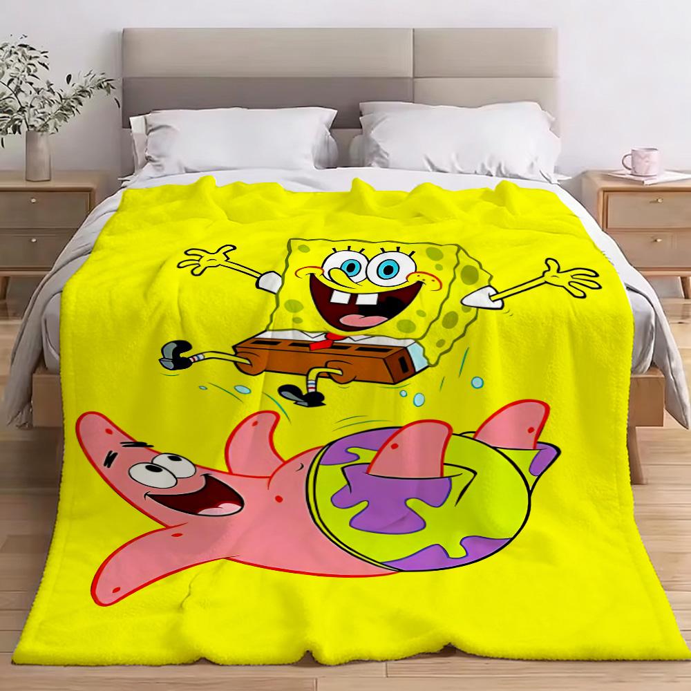 S-SpongeBobes Anime Blanket Plaid Home and Decoration Double Bed Blankets for Winter Bedspread the Knee Sofas Cooling Sofa Throw