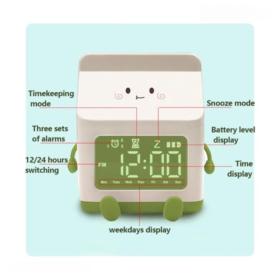 Mini Creative Milk Box Digital Alarm Clock LED Digital Display Time/date for Bedroom Cute Digital Desktop Clock Home Decoration