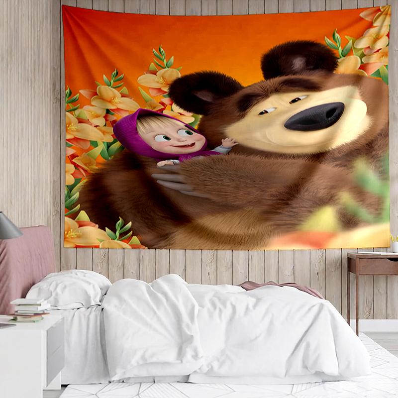 Masha Print Tapestry, Backdrop, Easy Setup, Ideal for Bedroom, Office & Living Room, with Aesthetic Wall Hanging Decor.