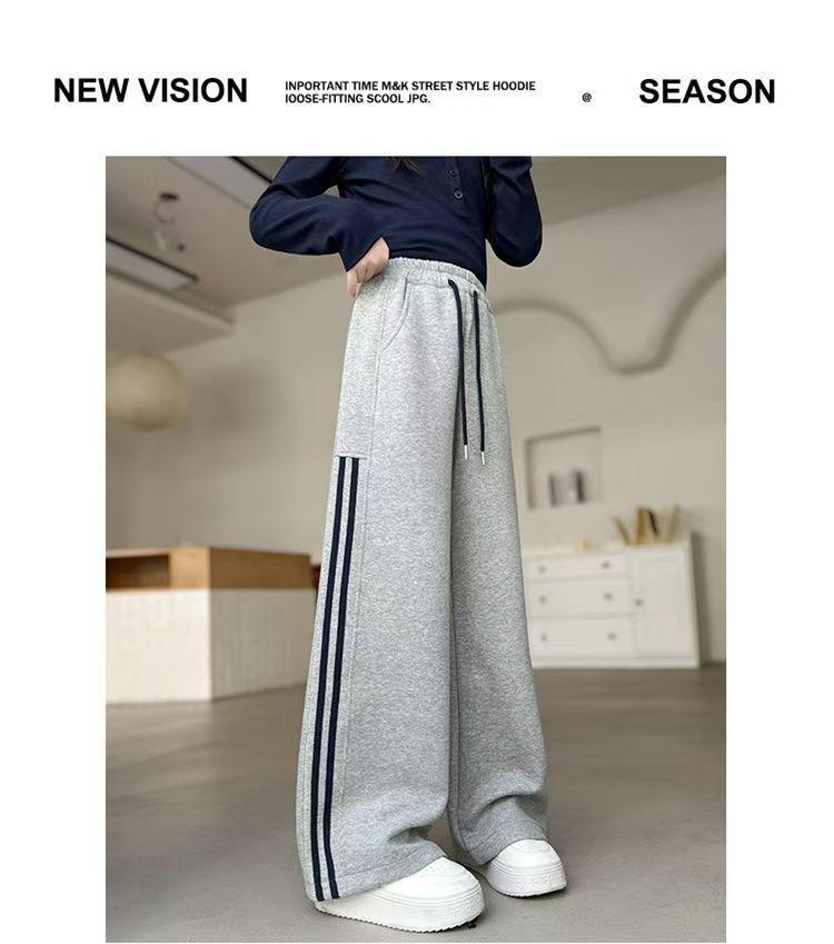 Dziewczęce Spodnie Dresowe Sportowe z Prostymi Nogawkami - Jesień/Zima, Pluszowe, Chłodny Luźny Krój dla Dużych Dziewczynek