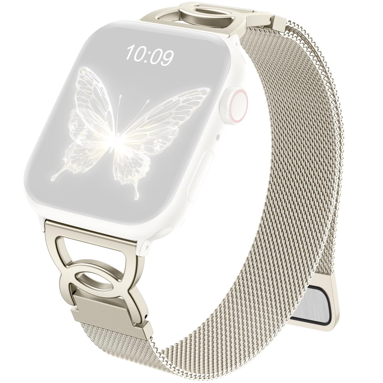 

Watch Band For Apple Watch Series 10 Ultra 9 8 7 SE 6 5 4 3 2 1 46mm 49mm 45mm 44mm 42mm Magnetic Clasp Stainless Steel Strip Starlight