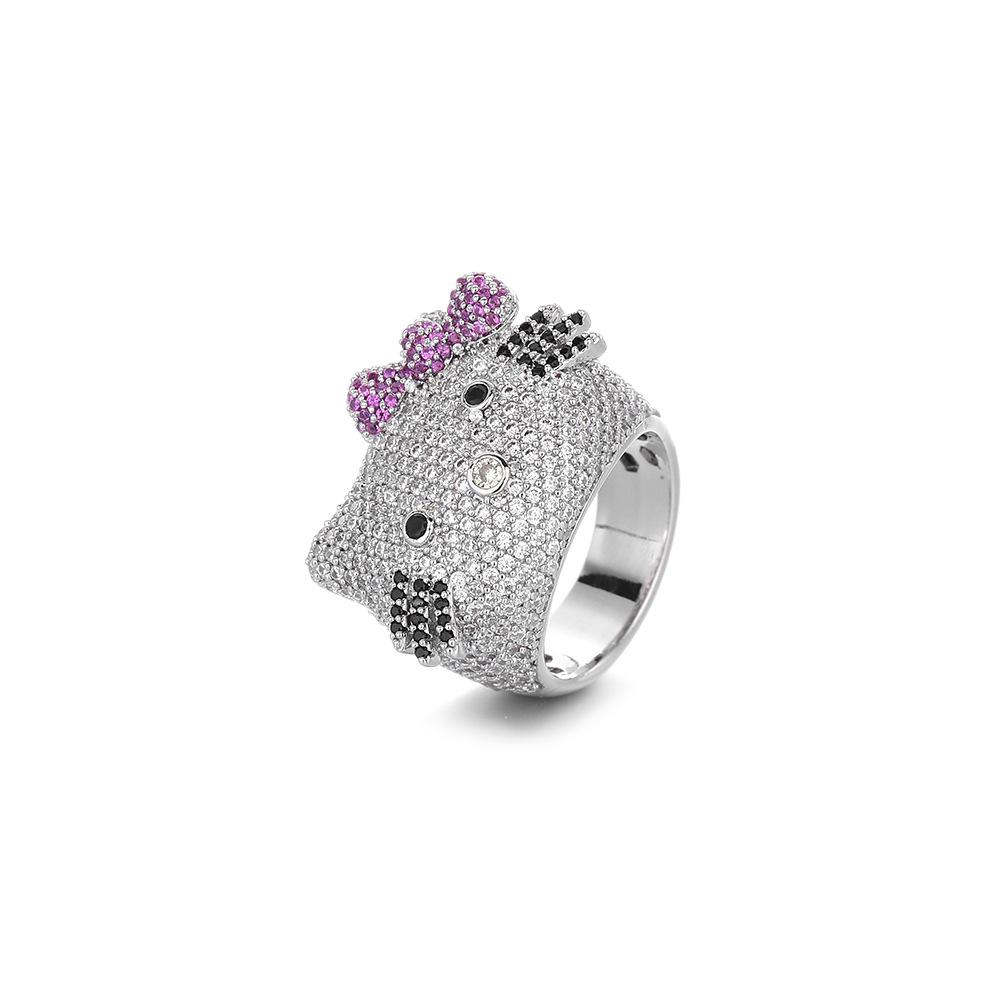 

Cute cartoon cat micro-inlaid zircon ring copper electroplating fresh hip-hop style cute and simple style daily jewelry no. 6 белый