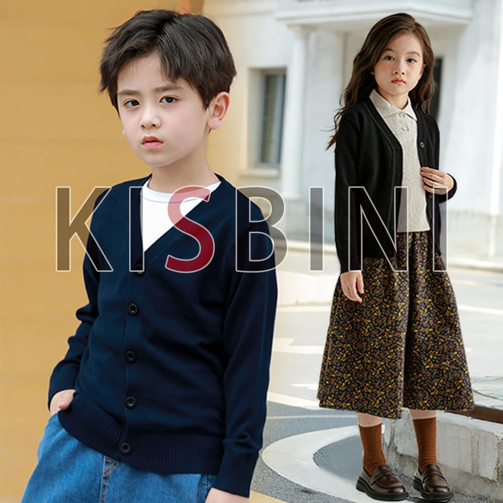 KISBINI Knit Cardigan Solid Long Cotton Simple Outerwear for Girls and and Size 100 Boys' Sweater, V-Neck, Color, Sleeve, Coat, Open-Front, Boys,