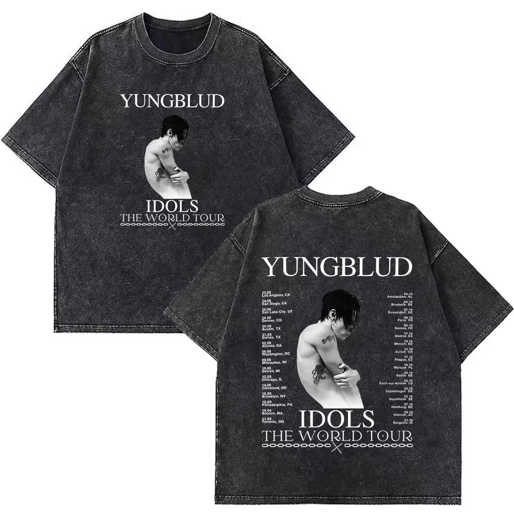 Yungblud IDOLS The World Tour Merch Retro Gewaschenes T-Shirt Herren Damen Hip Hop Rock Kurzarm T-Shirts Übergroße T-Shirts
