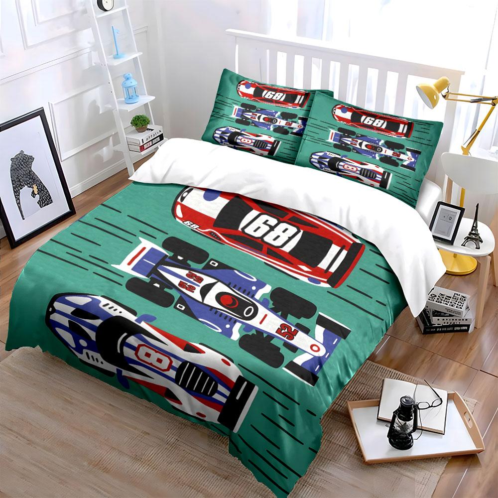 Three Colorful Race Cars On Track Duvet Cover Set With 3D Printing Design Soft Polyester Bedding Set All-Season Comfort