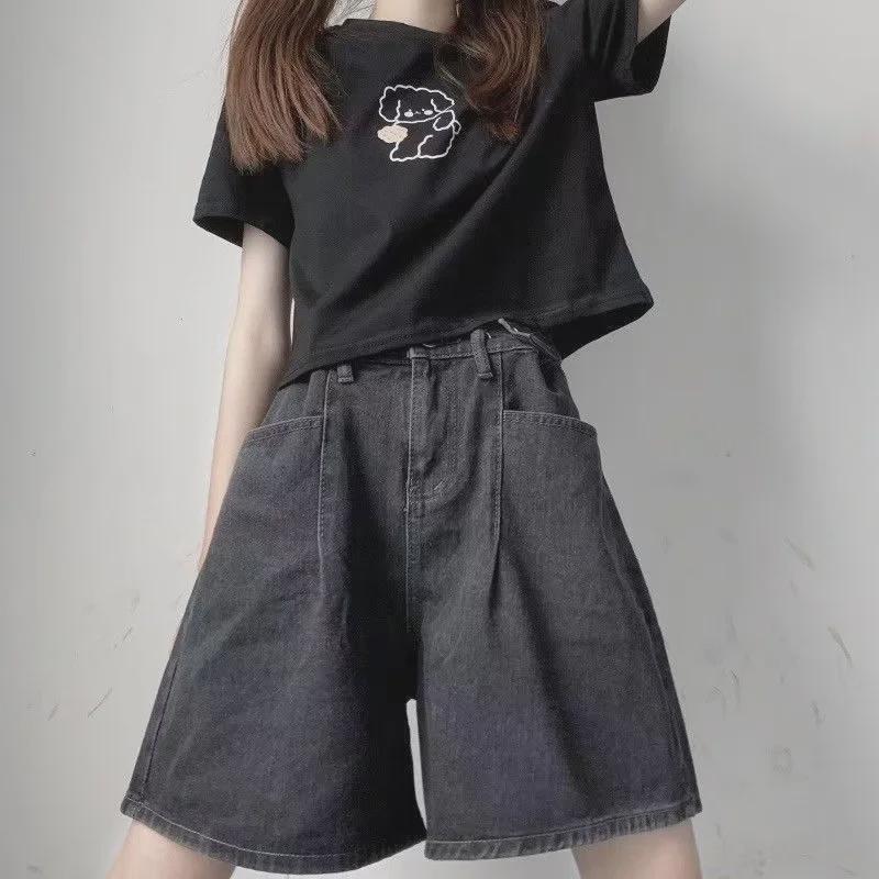 Korean Style Women's High Waist A-Line Denim Shorts - Summer Loose Fit, Wide-Leg Hot Pants
