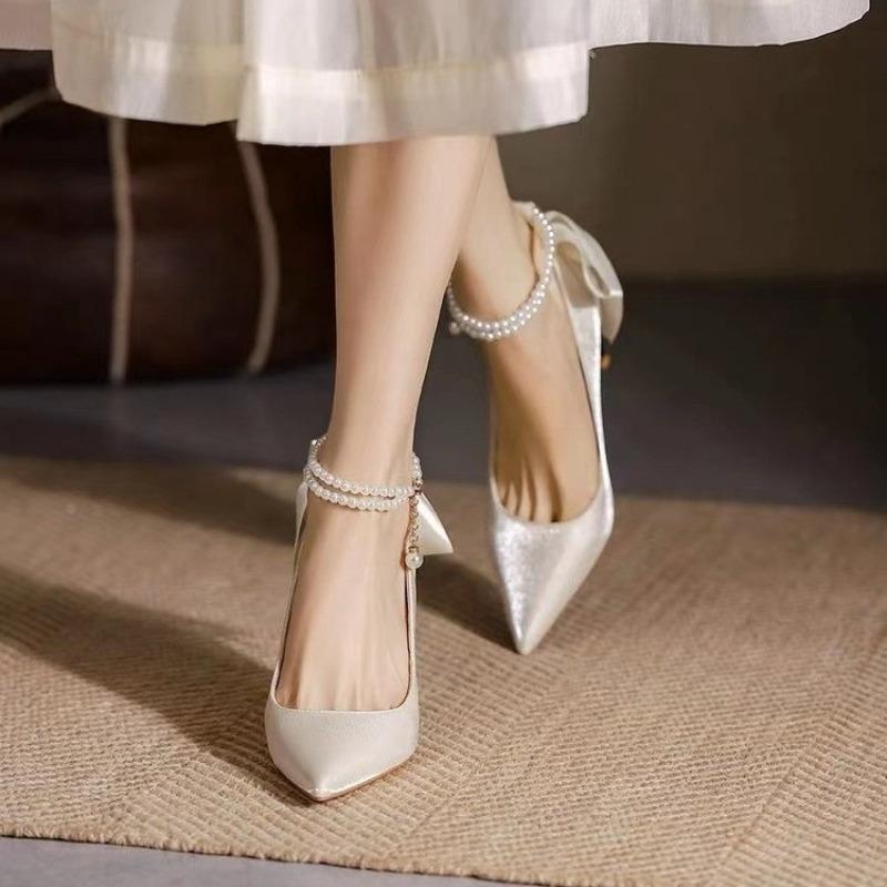 Fashion Women White Stiletto Wedding Shoes Bow Elegant Fashion Pointed Designer High Heels Women High Quality Banquet High Heels Tacones