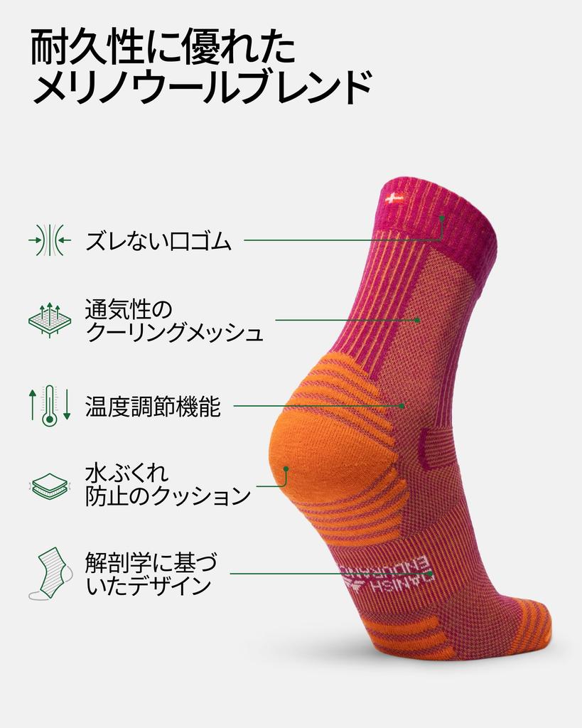 DANISH ENDURANCE Hiking Light Multicolor 1 1 Sizes cm Socks, 3-Pair Set, (1 Navy/Orange, Fuchsia/Orange, Navy), 25.0-28.0