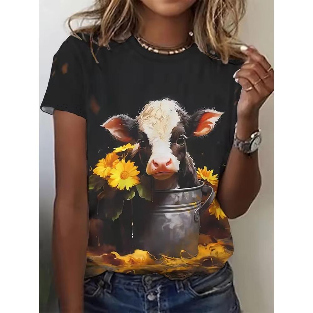 Summer Women's Casual Simple Short Sleeved Top Women's Personalized Fashion Multi Color Art 3D Printed T-shirt Top