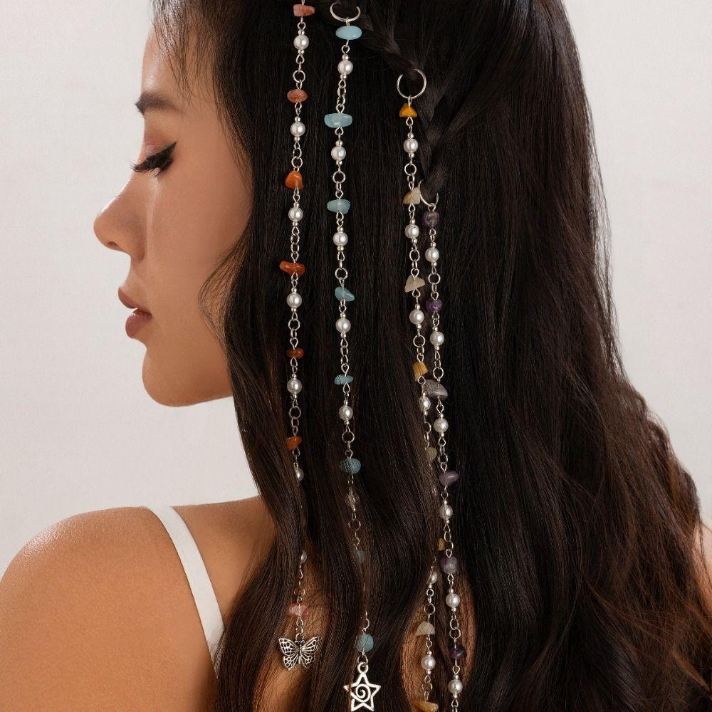 

Dirty Braided Chain Hairpins Stars Hair Rings New Tassel Hair Clips Women Girls жовтий