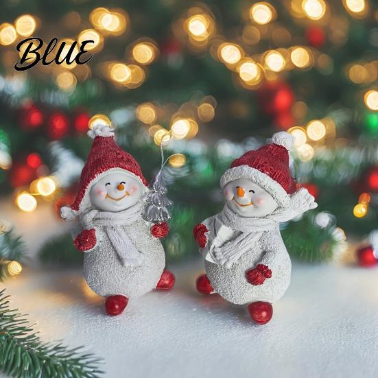 Cute Snowman Statue Gifts 2Pcs Christmas Figurine, Tabletop Decor, Resin Snow with Holiday Window Decorations Knit Hat Scarf for Home Mantel