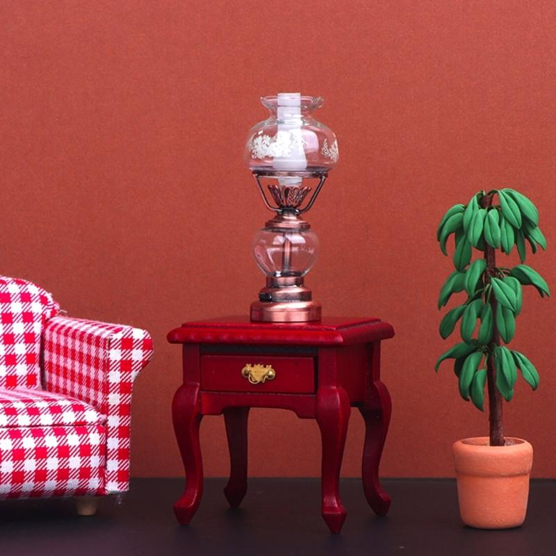 Kerosene Bedroom Table Lamp Miniature Furniture Model Doll Houses Accessory Realistic Lighting Toy Playset 1:12