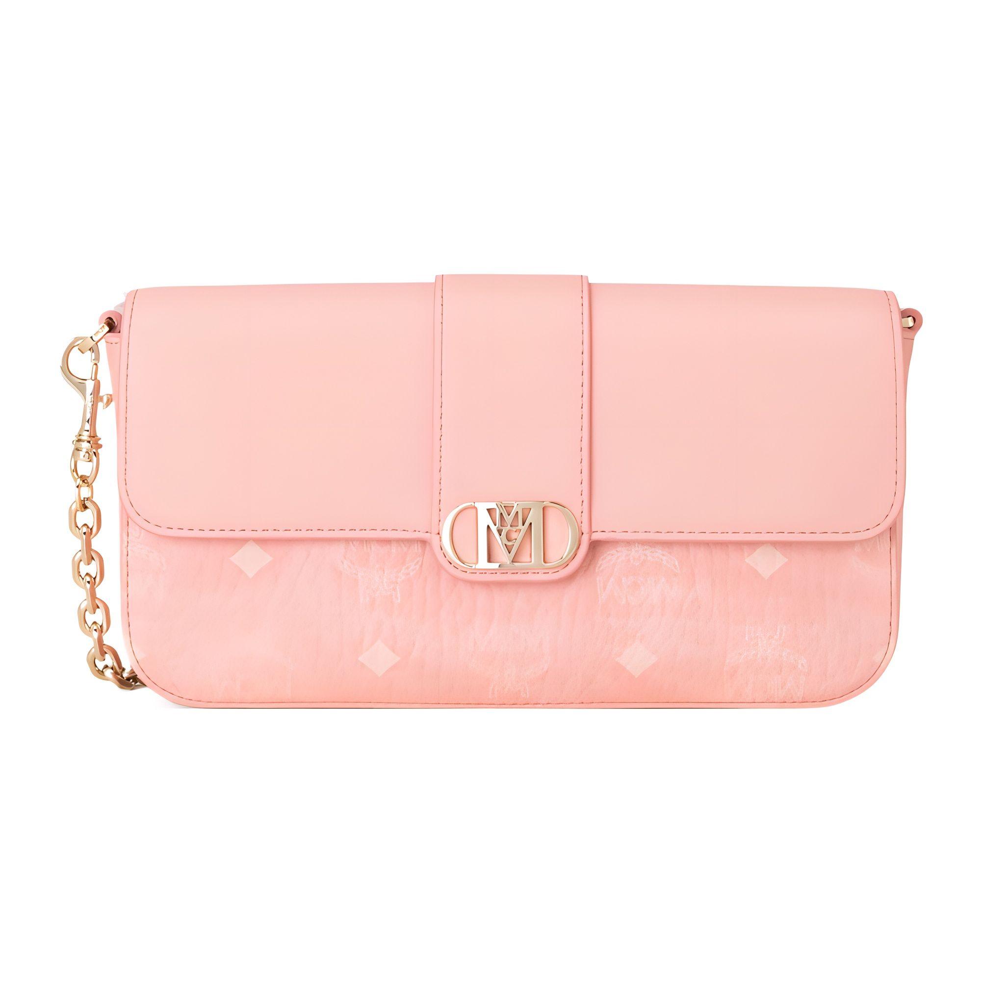 

MCM Pink Visetos Leather Flap Chain Crossbody Bag with Gold Hardware for Daily Use Basic Set (Bag+Dust Bag)