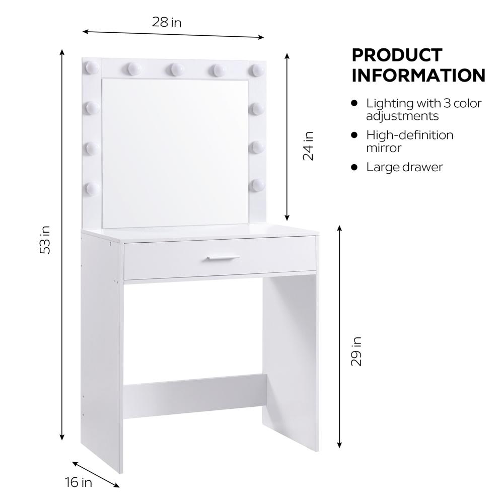 US Vanity Desk With Mirror And Lights Dressing Table With Drawer 3 Adjustable Lighting Modes LED Mirror Vanity Table For Bedroom