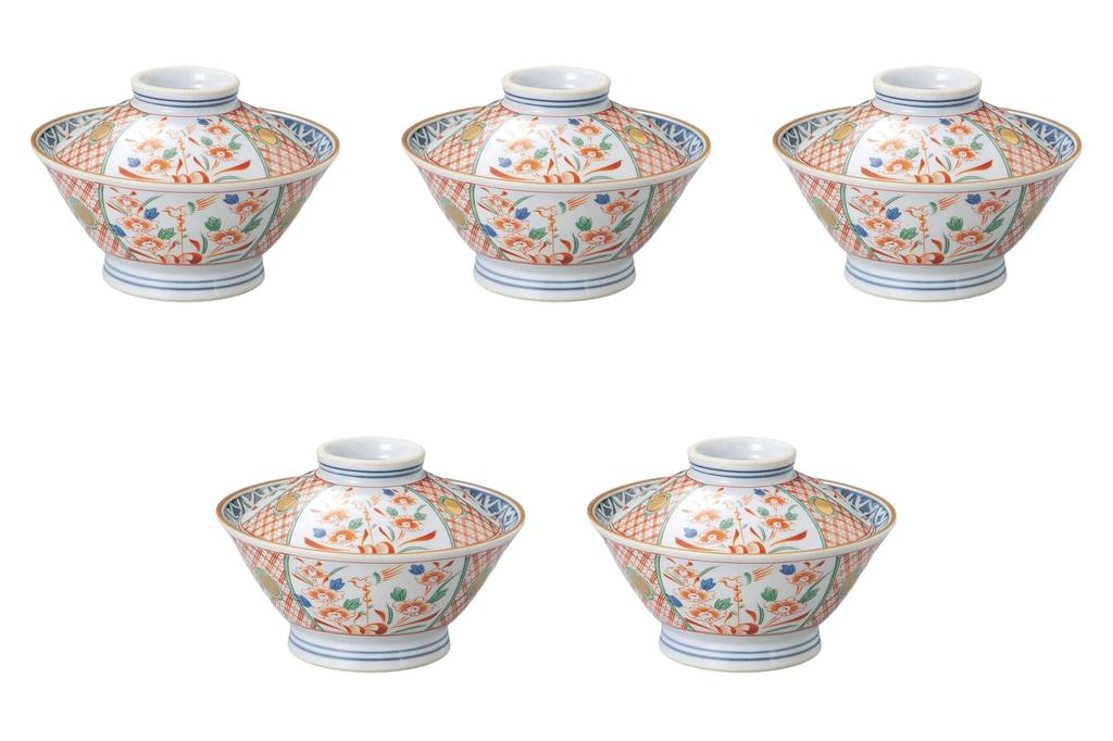 Set of 5 Wanli Lidded Bowls x Lidded Bowls Setomonohonpo Red-painted [16.5 11cm]