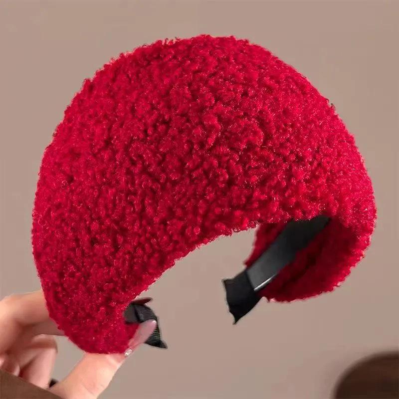 High-End Rotes Lammwoll-Damen-Stirnband mit breiter Krempe für Herbst/Winter – Elegantes Skull-Top-Haargummi, perfekt für Weihnachten & Neujahr