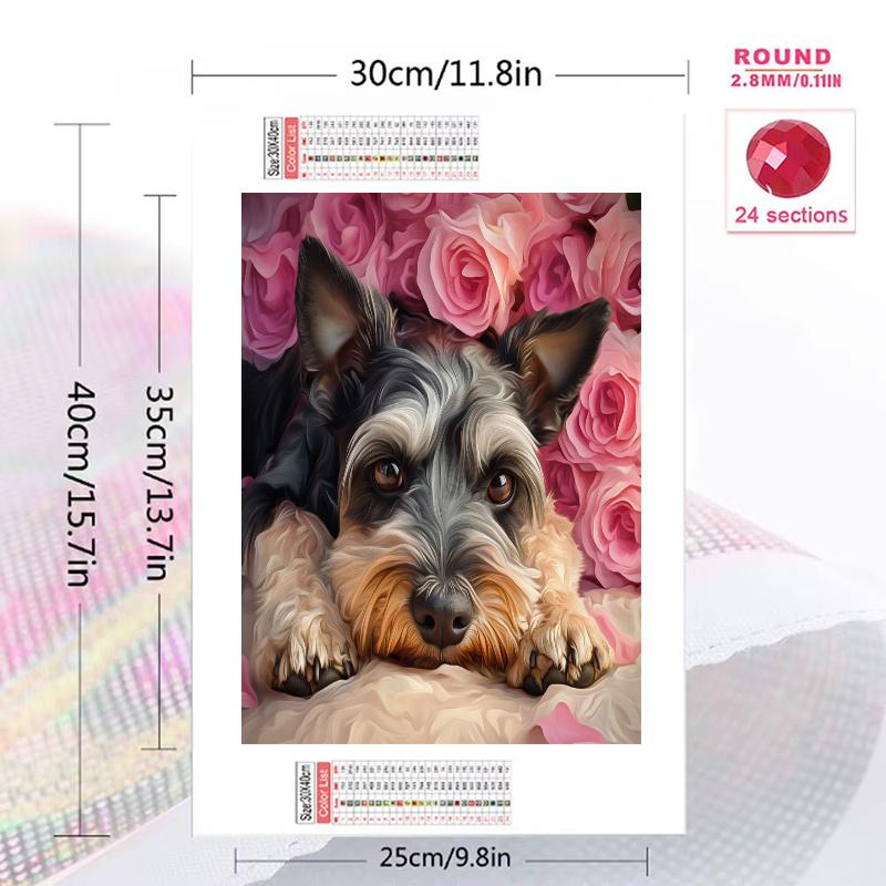 Schnauzer and roses Pattern 3pcs 100% Round Full Drill 5D DIY Diamond Painting Embroidery Cross Stitch Rhinestone Décor