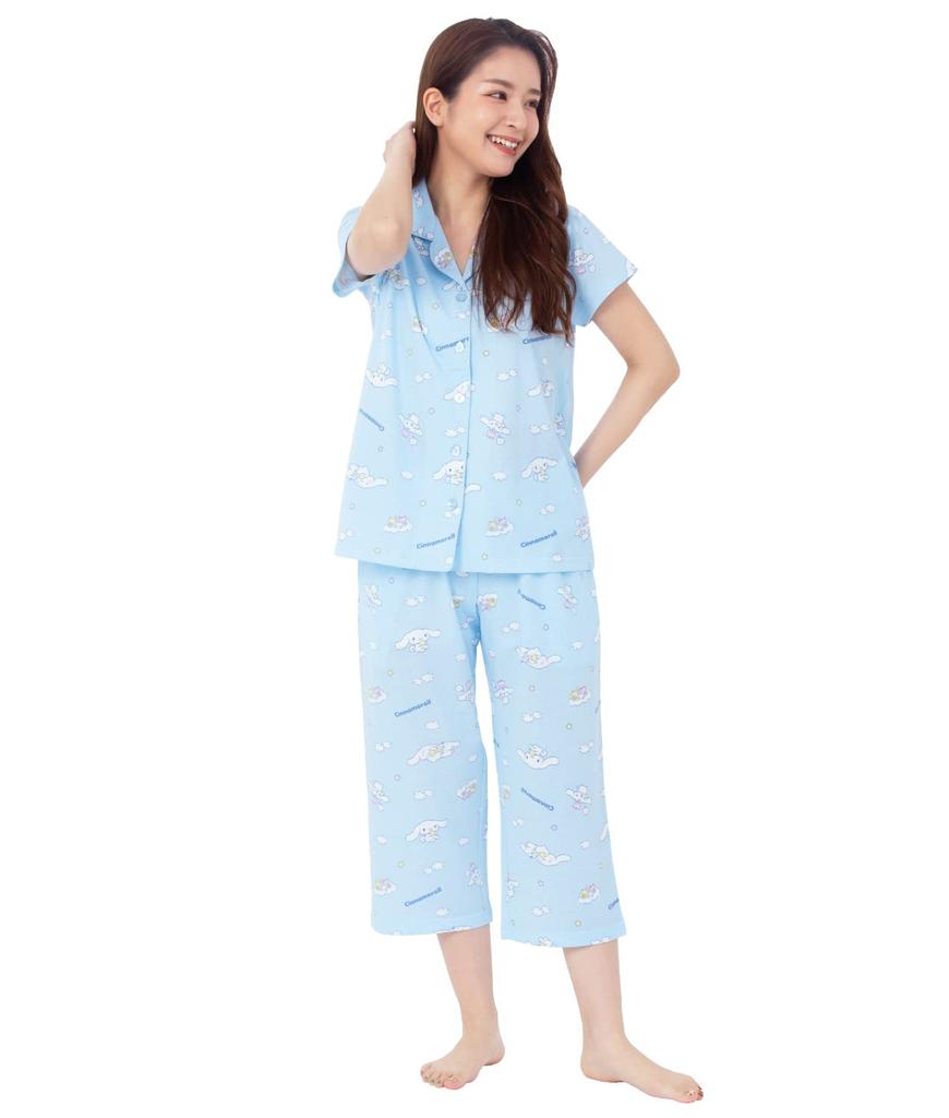 SAZAC Cinnamoroll Women's Short Sleeve Jersey Pajama Set (Sax/M/SAN1697)