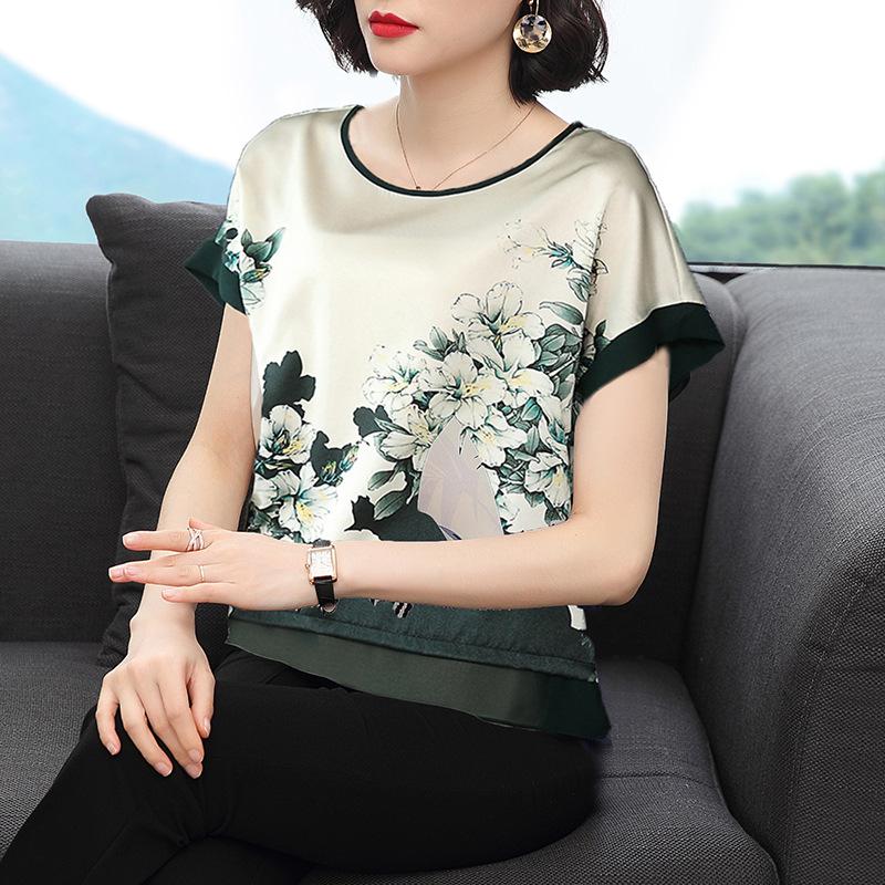 Women's 2023 Summer Loose-Fit Printed T-Shirt, Large Size, Short Sleeve, Belly-Covering, Perfect for Middle-Aged Moms