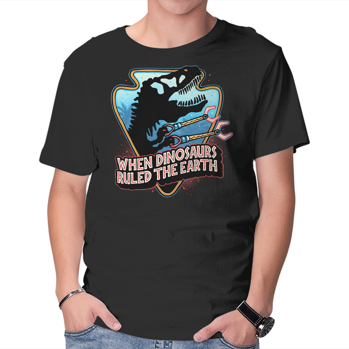 Unisex Crew Neck T-Shirt When Dinosaurs Ruled The Earth Graphic Short Sleeve Casual Tee L