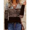 Women's Creative Printed Zipper Long-sleeved T-shirt, Breathable, Soft and Comfortable, Suitable for All-year-round Casual Wear