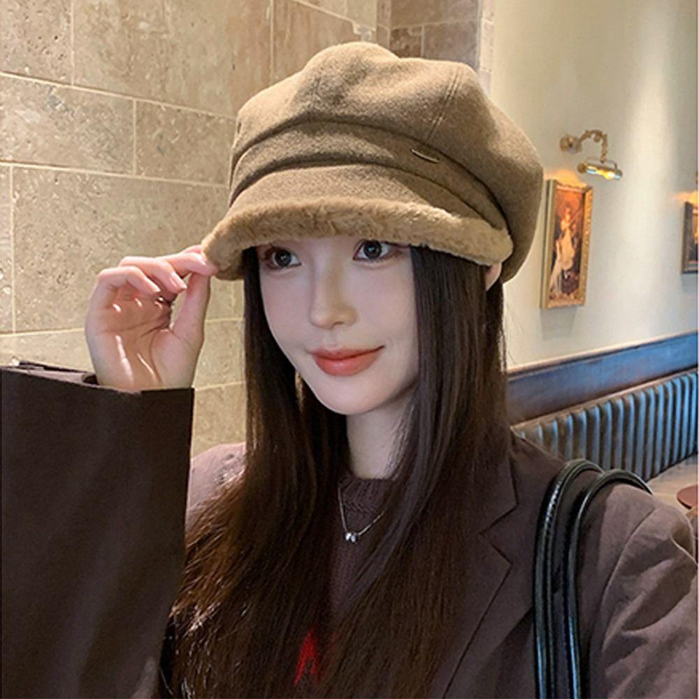 Fashion Warm Winter Berets Hat Retro Plain Cap Solid Color Lamb Fleece French Artist Hat Women Girls