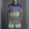 Men Blue Grey Speckled Gradient Short Sleeve Tee And Matching Knee Shorts Two Piece Outfit