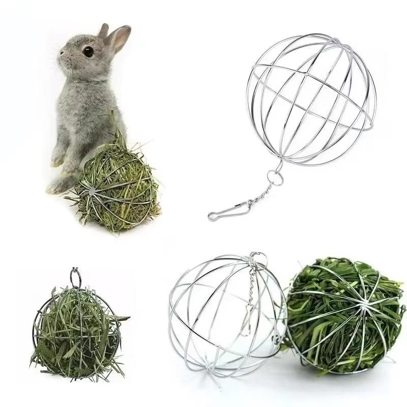 Stainless Steel Plated Hay Rack Ball Feed Dispenser Suspendable Toy Guinea Pig Hamster Rat Rabbit Pet Supply Grass Rack Ball