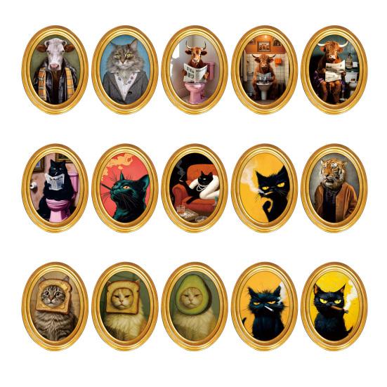 1/3/6Pcs Toast Avocado Cat Refrigerator Magnet with Oval Wooden Frame Kitten Fridge Magnet Home Kitchen Office Decoration Animal Lover Gift