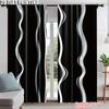 2Pcs Black And White Stripes Polyester Curtain Light-Filtering For Bedroom And Living Room Decor Fashion Curtain