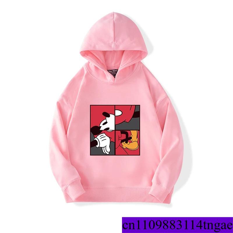Disney Cartoon Cute Mickey Print Boys Girls Casual Fleece Hoodie Autumn and Winter Outdoor Fashion Warm Kids Pullover Top