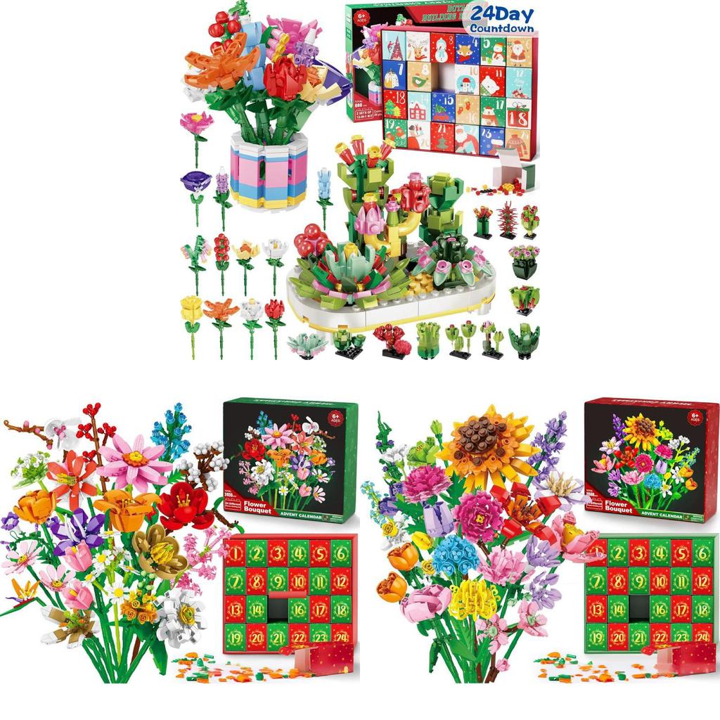 Flower Bouquet Christmas Countdown Advent Calendar Blind Box With Diy Fun For Holiday Decor