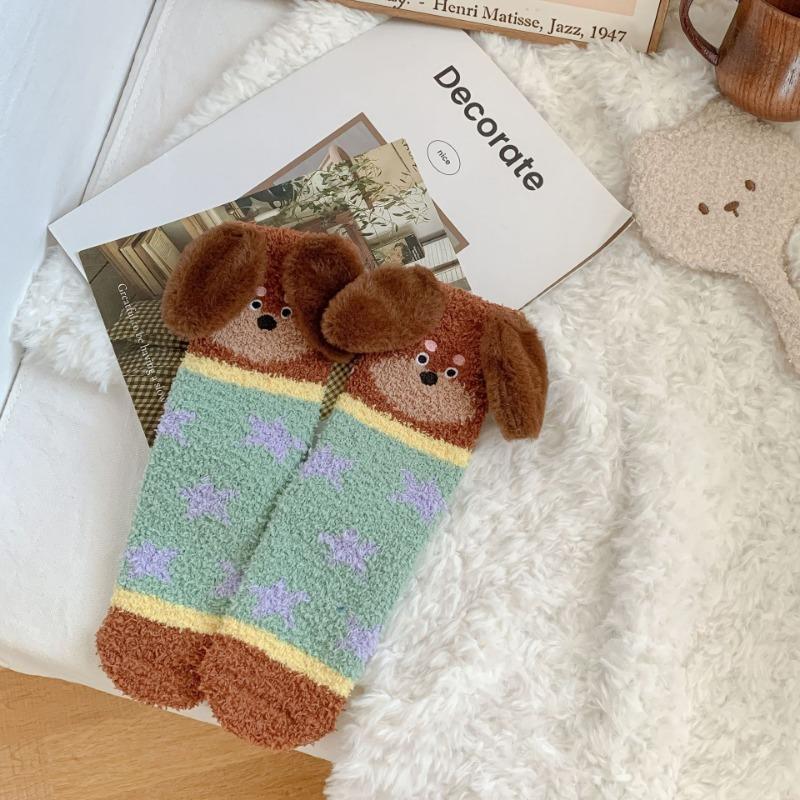 Damen Herbst Neu Cartoon Dackel Boden Schlafen Mid-Calf Socken