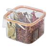 4 Grid Clear Seasoning Box Kitchen Spice Pot Condiments Storage Container with Cover and Spoon Transparent and Orange