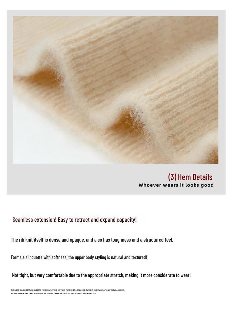 Women's Slim-Fit Cashmere Knit Top - Fashionable Half-High Neck, Casual Versatile Sweater