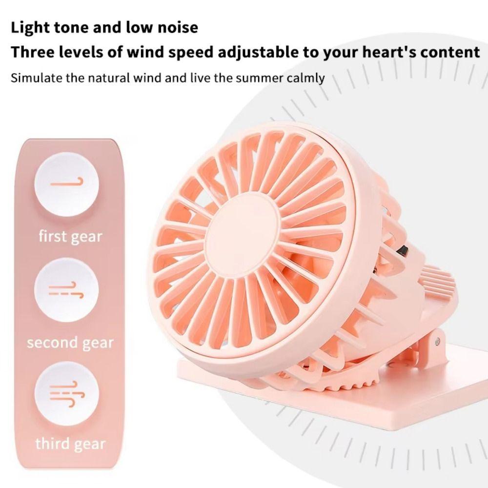 

3 Gears Clip on Mini Fan Adjustable Mini Solar Powered Fan Personal Small Air Cooler Travel Pink USB Recharging