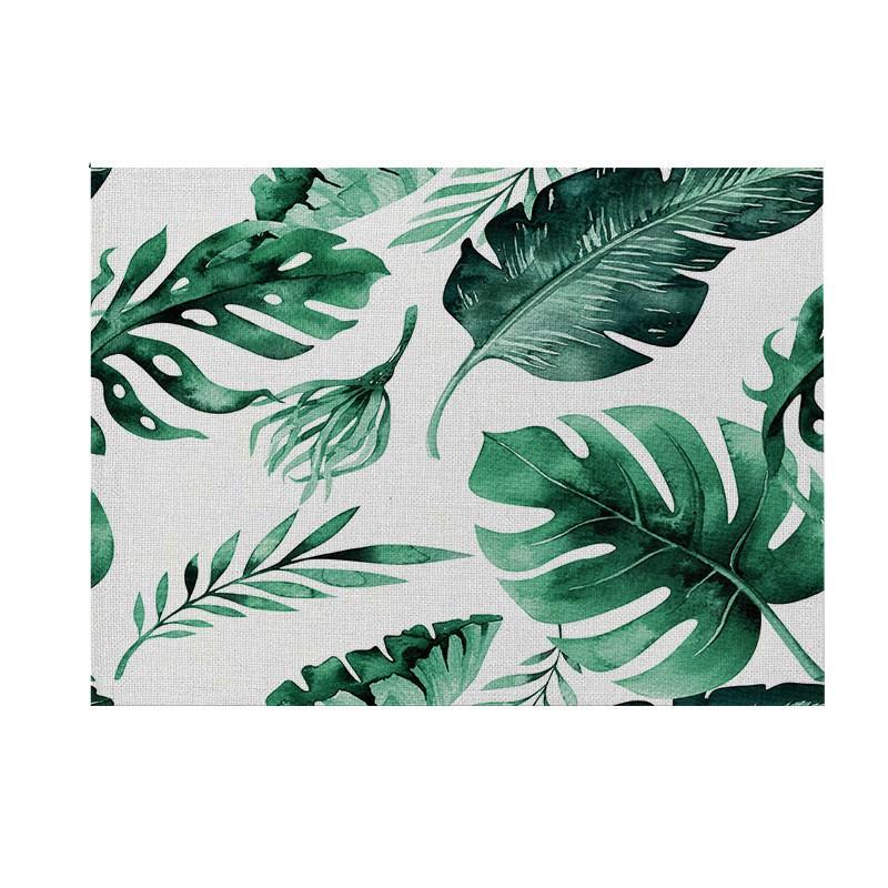 Natural Linen Placemat Set Tropical Plant Print Heat Resistant Table Mat Dining Kitchen Nordic Style Square 30x45