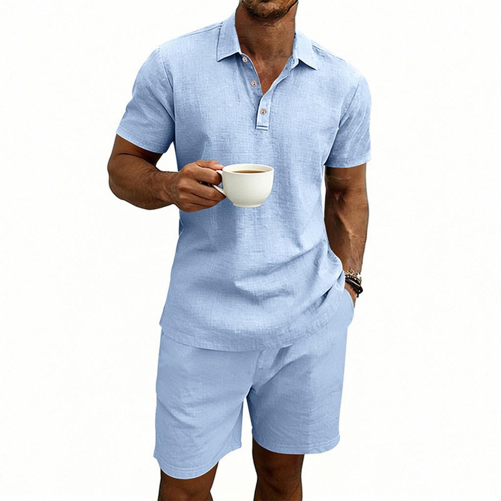Men's Casual Loose Fit Large Size  Beach Short-sleeved Shirt And Shorts Set