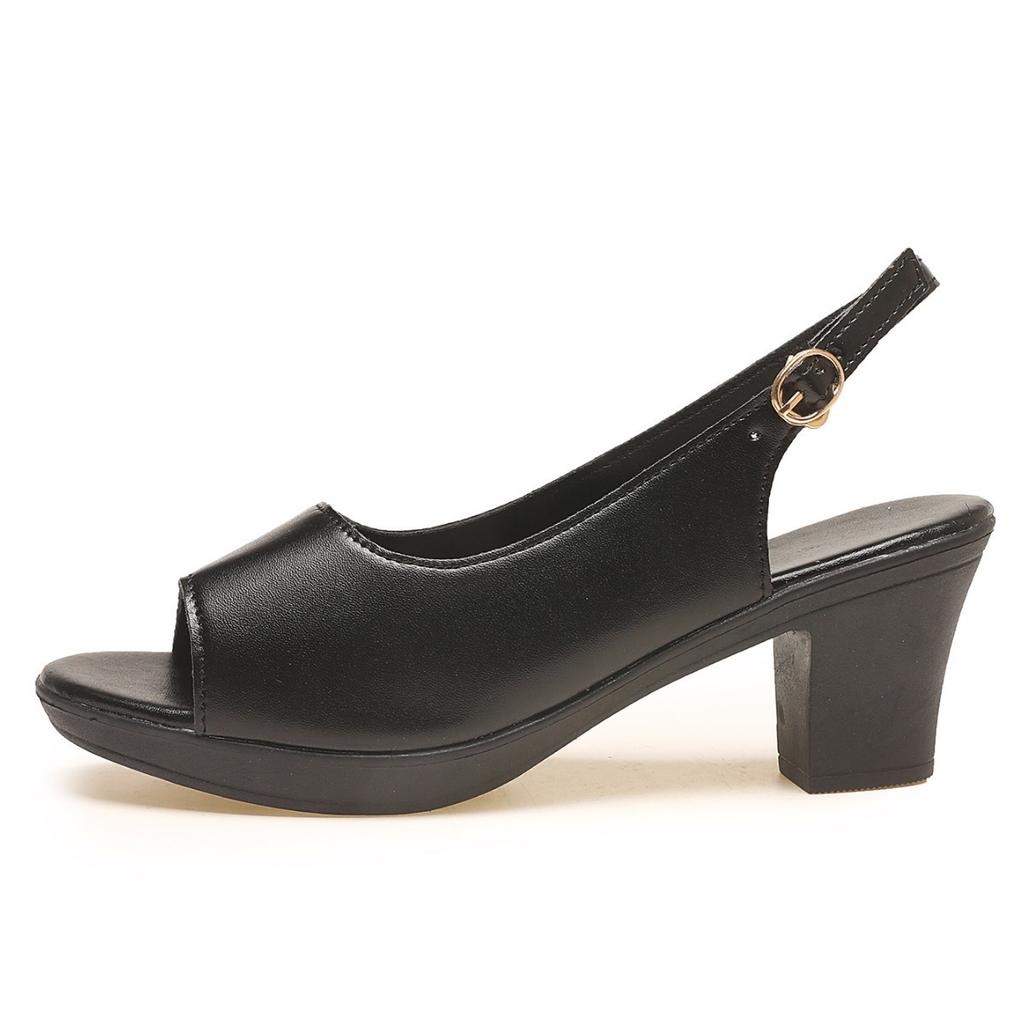 Women's shoes thick heel round head buckle empty single shoes summer new temperament lady elegant high heel fish mouth sandals