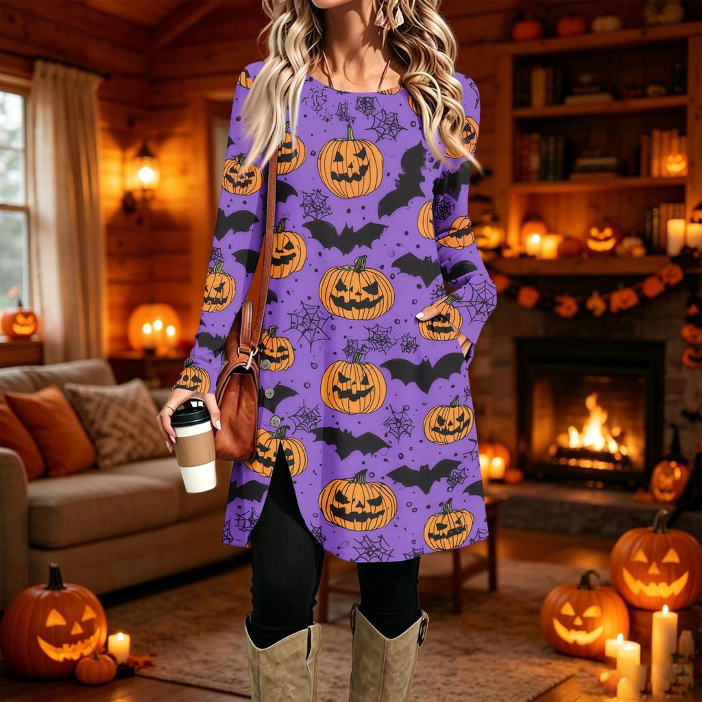 Women's Fashion Casual Printed Long Sleeve Round Neck Dress