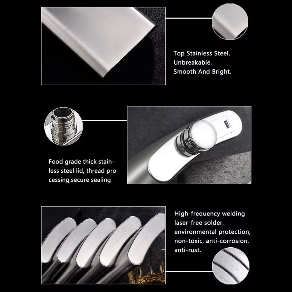 4 8 10 Stainless Steel Ounce Hip Shaped Wine Whiskey Hip Shaped Bottle Kettle Men's Portable Drinking Device Wine Screw Cap