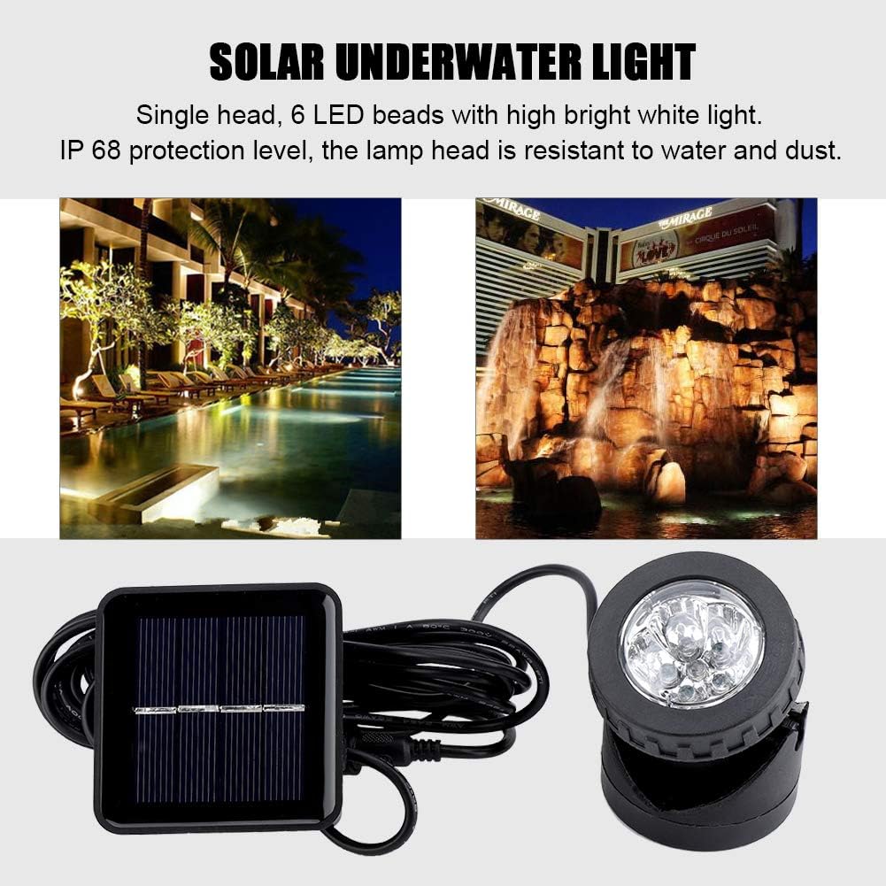 Ejoyous Solar Underwater Spotlight, 6 LED, White Light, Pond, Garden, Yard, Way, Modern Style, Black, IP68