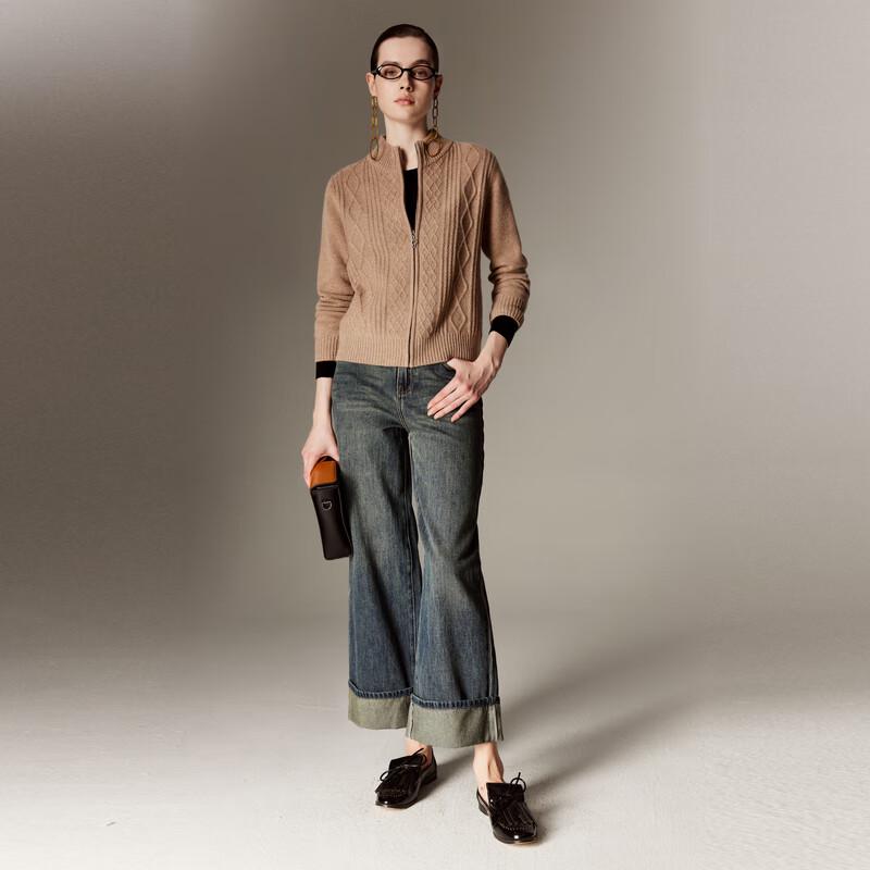 PALUOPO Women's Vintage Half-High Collar Jacquard Cashmere Cardigan