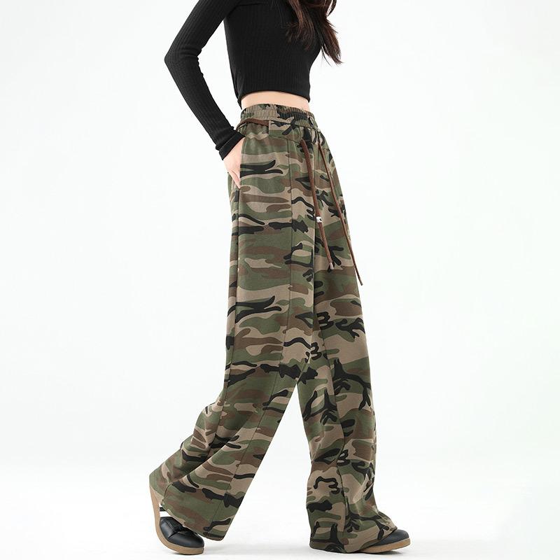Retro Camouflage Sports Pants for Women In Spring and Autumn Loose Straight Casual Sports Work Pants Lazy Style Pants