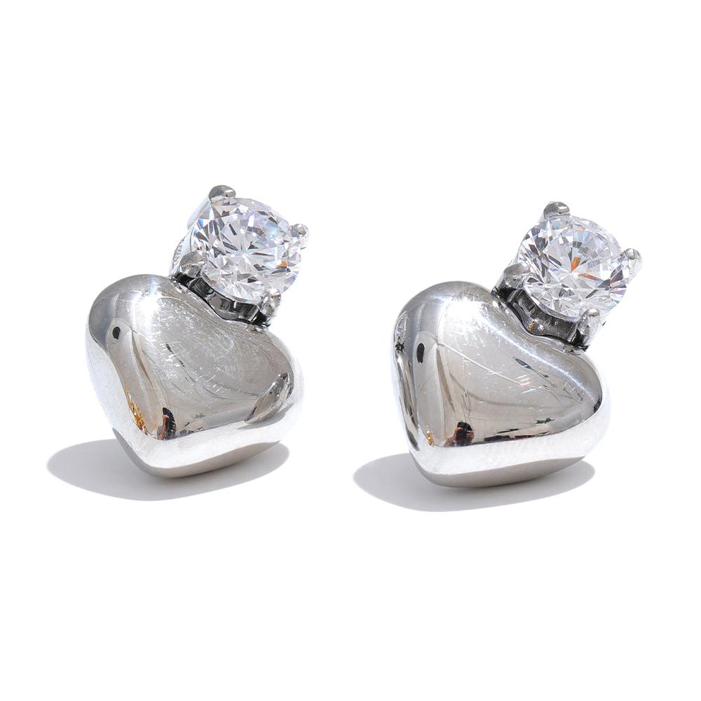 

Yhpup Stainless Steel Heart Stud Earrings Bling AAA Cubic Zirconia Daily Smooth Hypoallergenic Waterproof Jewelry for Women Gift