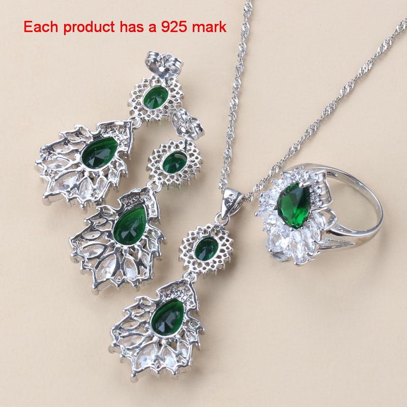 New   Big Necklace Jewelry Green Zircon Long Earrings Sets For Women Set Wedding Ring Bracelets Free Shipping